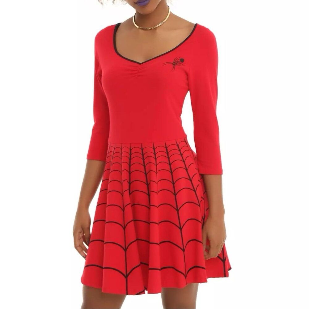 Kreepsville 666 Red Spiderweb Red Skater Dress Sz XL